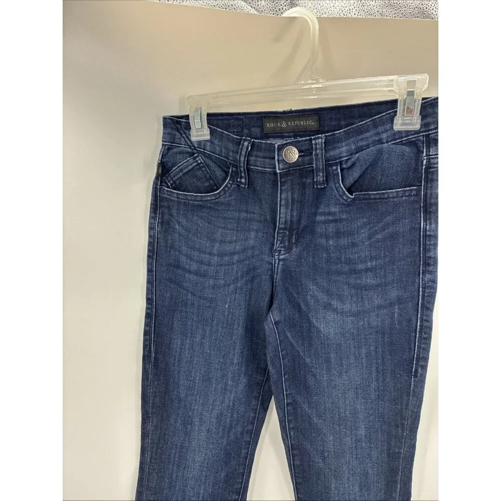 Rock & Republic Womens Kendall Cropped Jeans Studded Pockets Blue Size 2